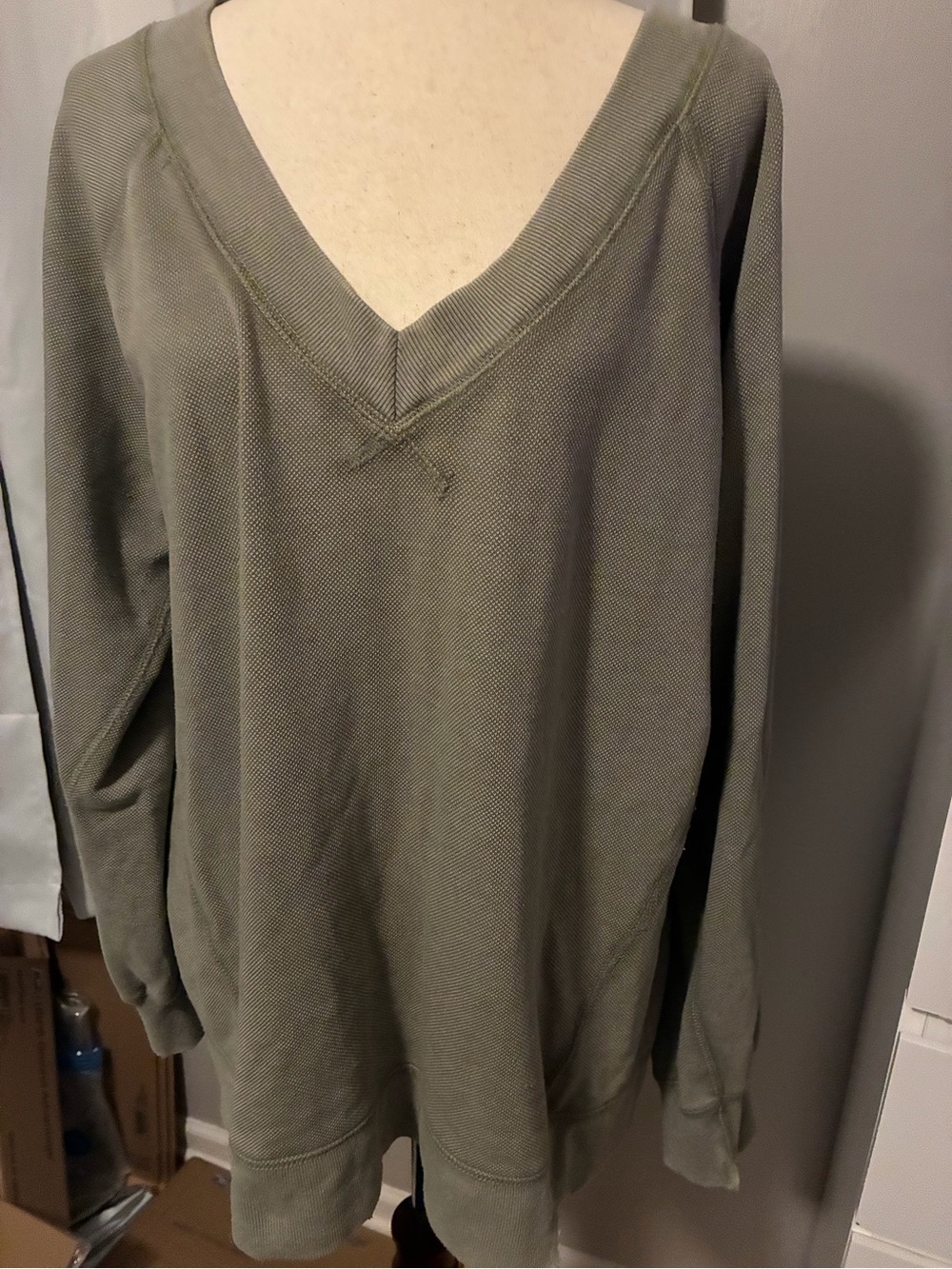aerie Olive V-Neck Pullover Sweatshirt